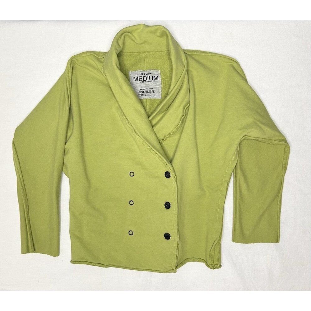 Kloo Booso Jacket Kids M 4T Green Shawl‎ Collar Button Front Moto Style Sweater